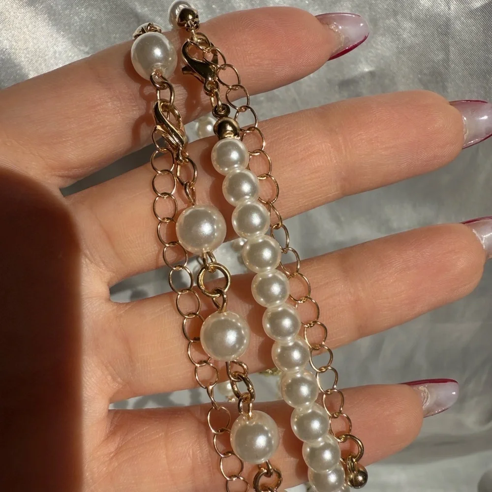 Women 2x Gold and Pearl Charm Necklace
